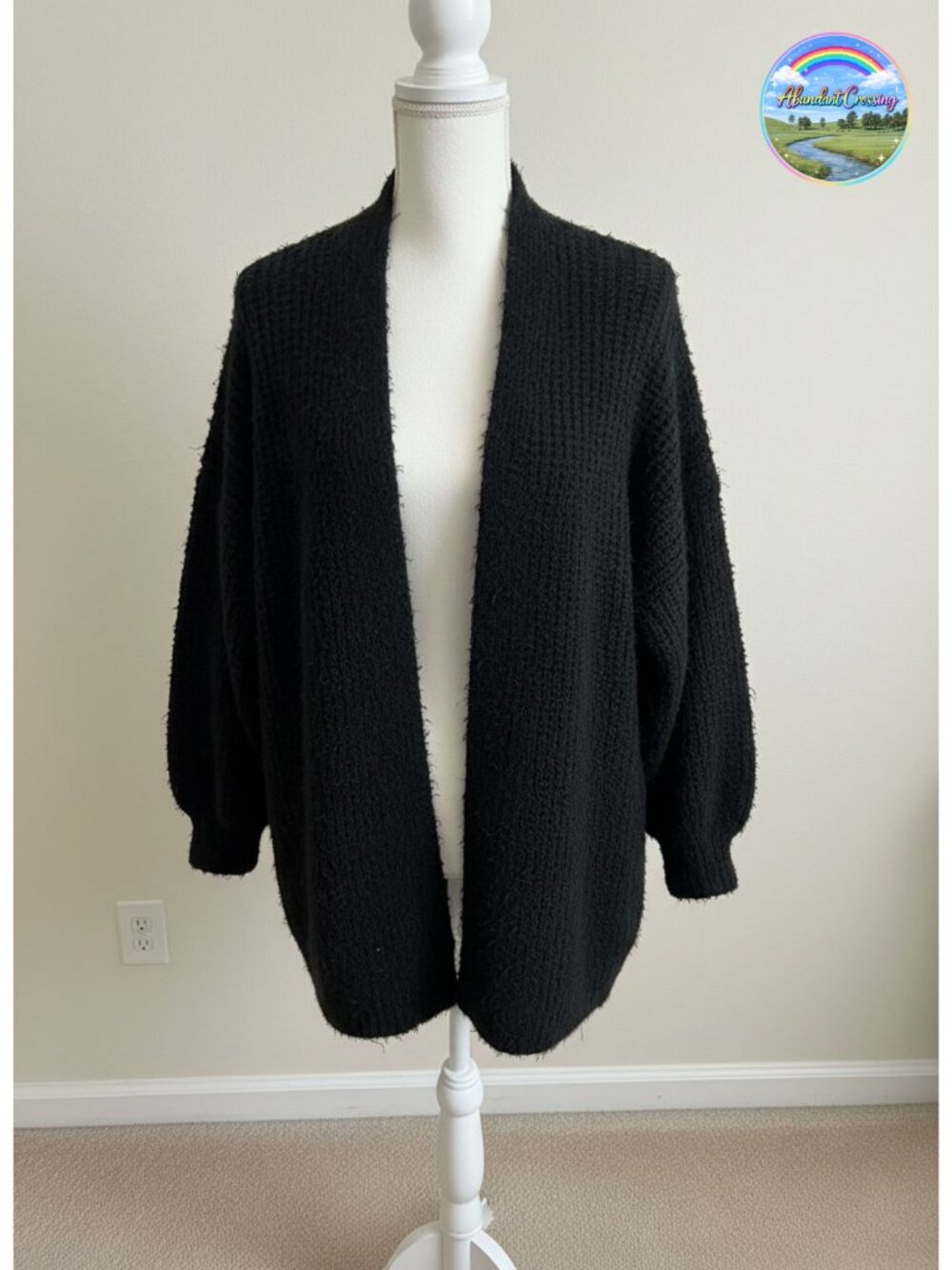 Oversized Lantern Sleeve Cardigan Sweater Lightweight Knit Women's